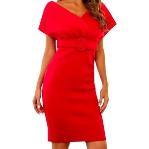 NWOT Belted Cocktail Dress in Magenta size Large